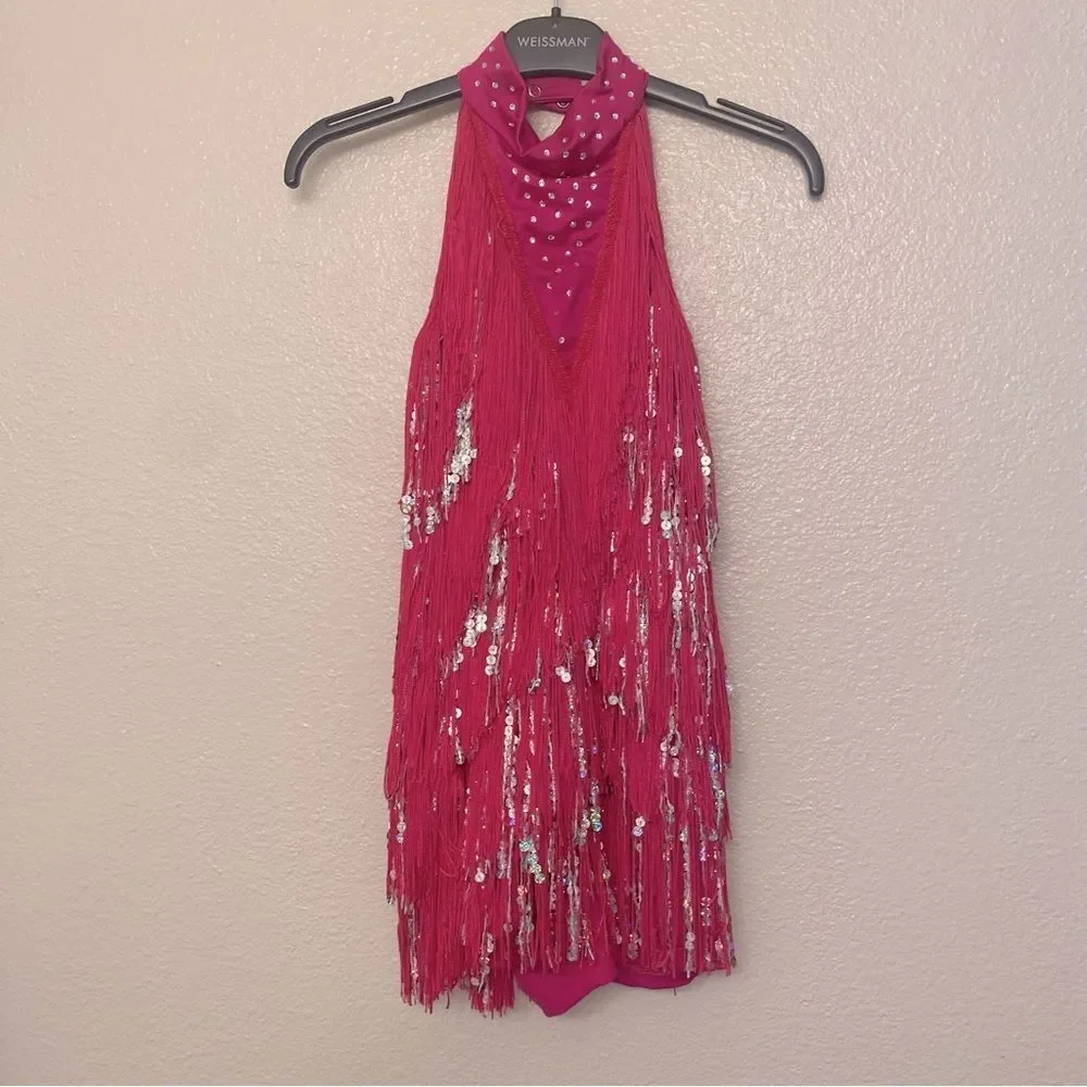 Weissman Dance costume hot pink sassy fringe dress Spice Up Your Life 14130 LC